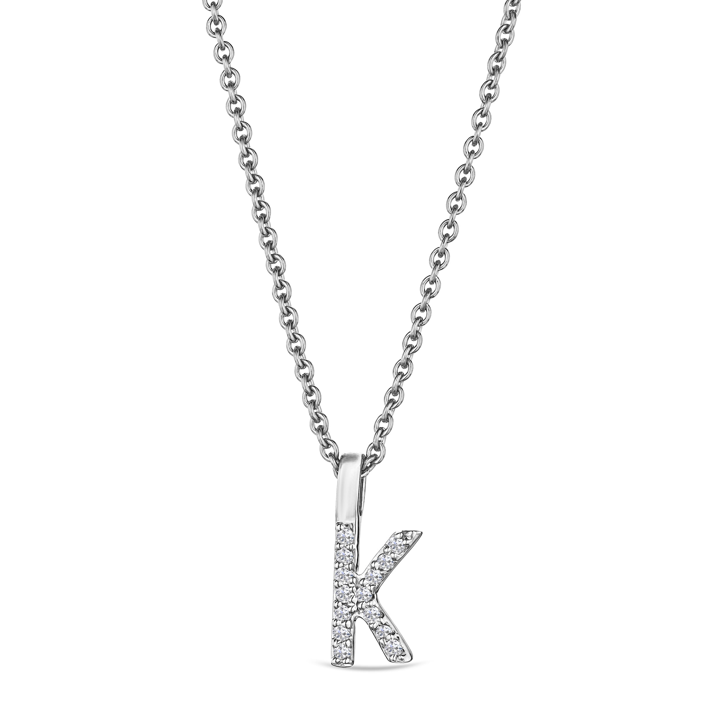 Love Letter Initial K Lab Diamond Necklace set in 9K White Gold